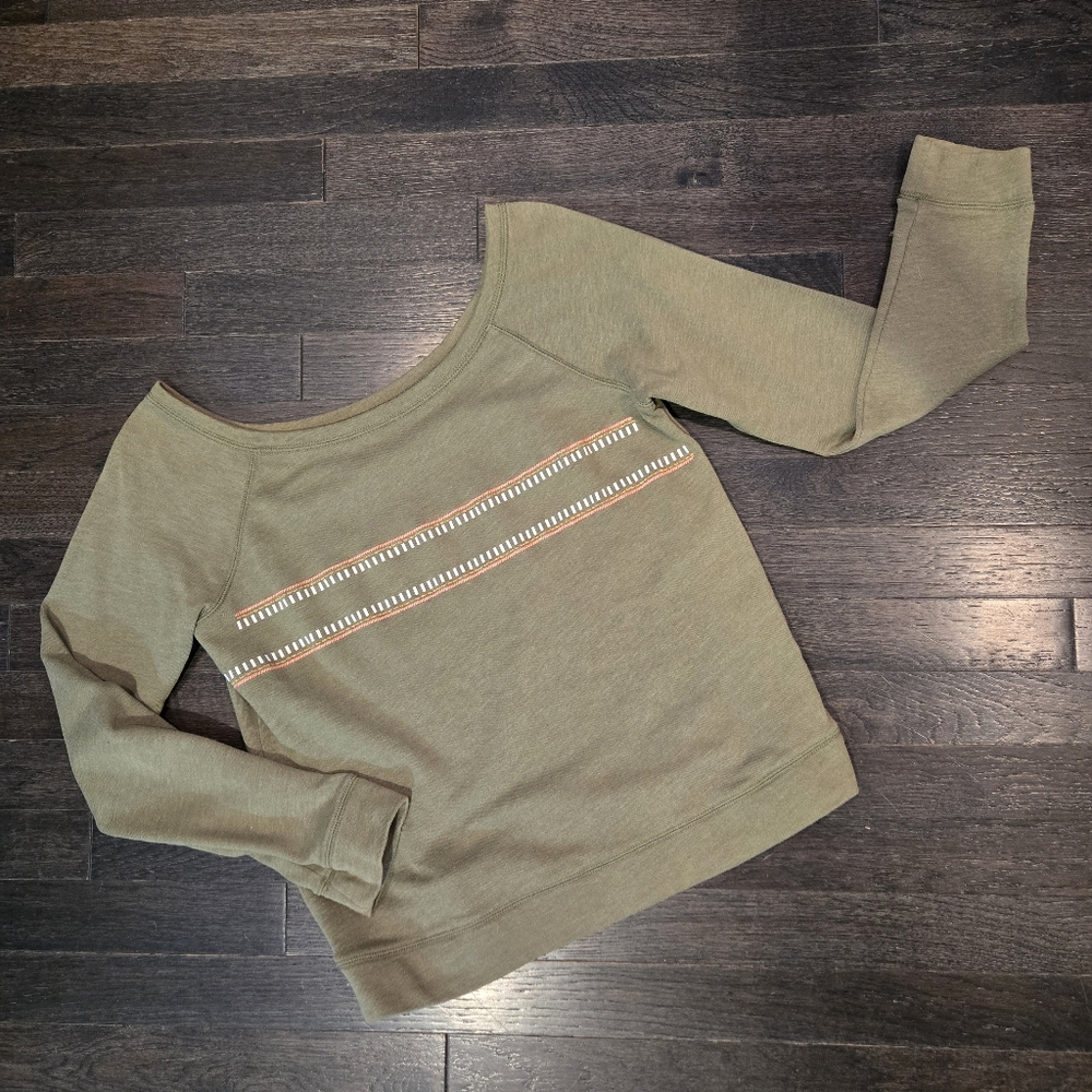 Y2K Victoria's Secret Cropped Boatneck Sweatshirt - Green, Pink, White- SZ Small
